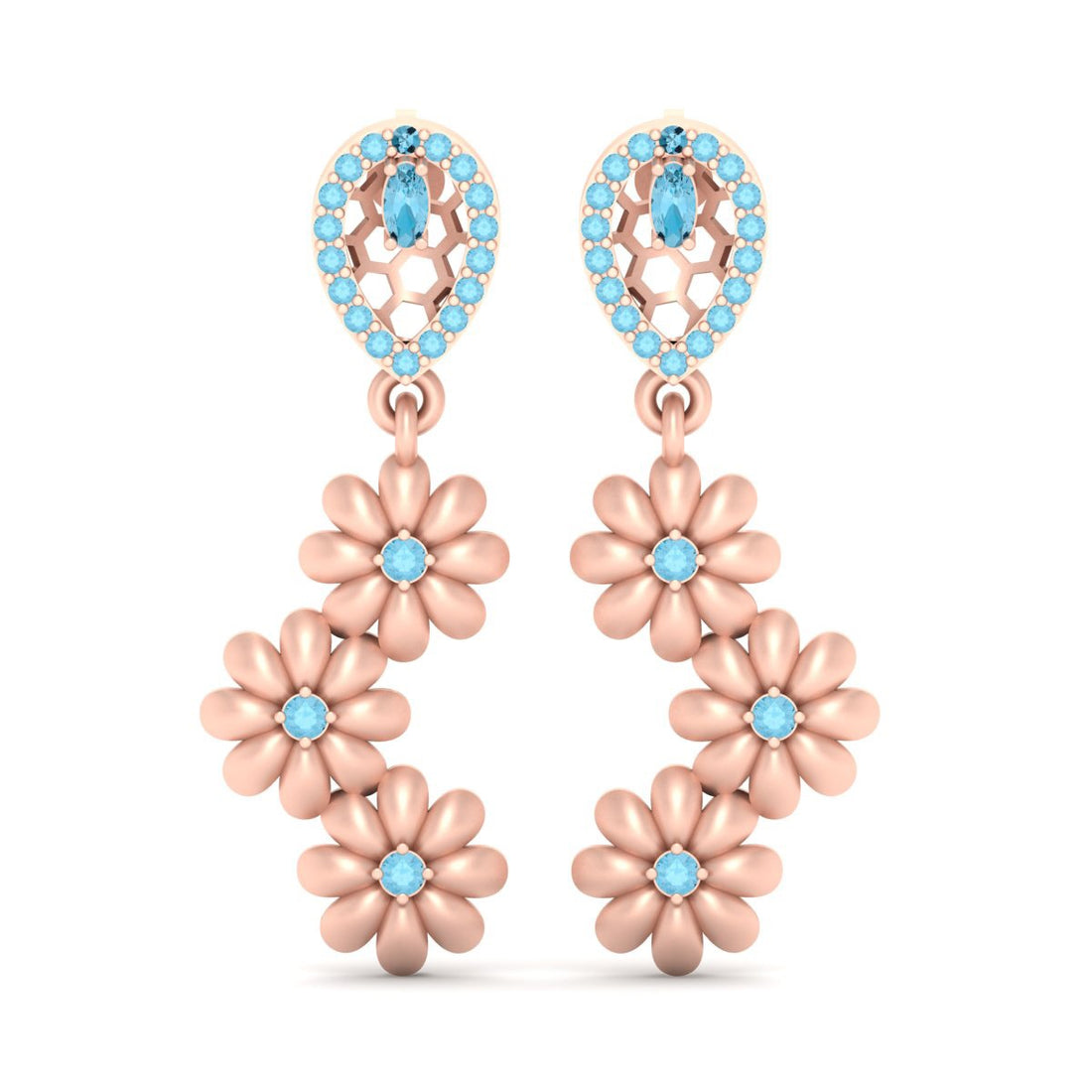 AQUA DIAMOND FLOWER EARRINGS