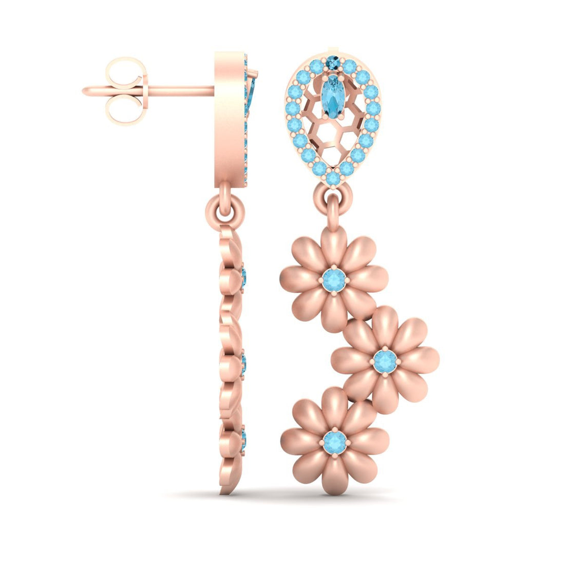 AQUA DIAMOND FLOWER EARRINGS