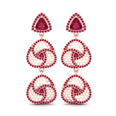 Rose Gold Celtic Earrings Trillion Cut Ruby Honeycomb Celtic Earrings