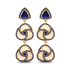 Sapphire Celtic Earrings Gold Honeycomb Celtic Dangle Drop Earrings