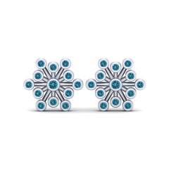 Aqua Diamond Snowflake Earrings Sterling Silver Christmas Earrings