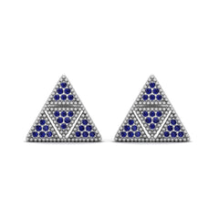 Triangle Stud Earrings Silver 0.45cttw Blue Diamond Wedding Earrings