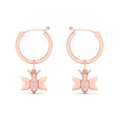 Rose Gold Butterfly Earrings Diamond Hanging Butterfly Hoop Earrings