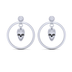 Hanging Dangle Skull Earrings Gothic Skull Jewelry Silver Or White Gold