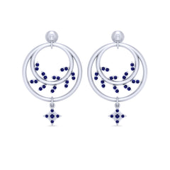 White Gold Leaf Earrings Blue Diamond Floral Leaf Vine Dangle Earrings