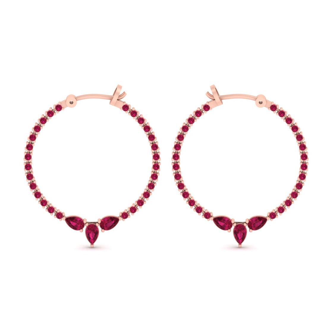 PINK RUBY HOOP EARRINGS ROSE GOLD