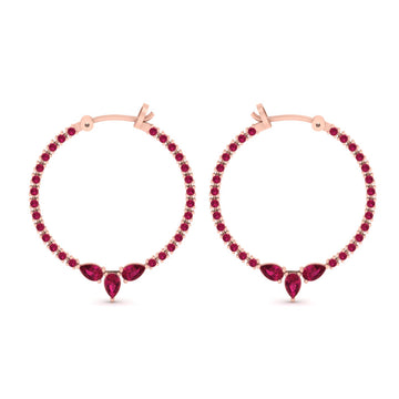 PINK RUBY HOOP EARRINGS ROSE GOLD