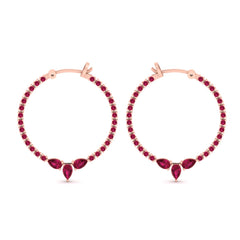 Pink Ruby Hoop Earrings Rose Gold Engagement Earrings Bridal Jewelry