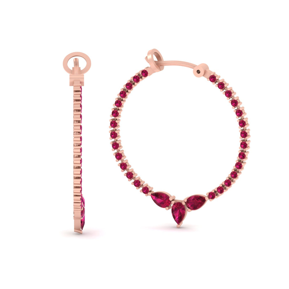 PINK RUBY HOOP EARRINGS ROSE GOLD