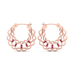 Pink Diamond Entwined Earrings Rose Gold Hoop Engagement Earrings
