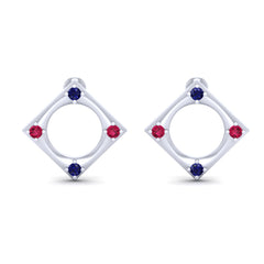 Squircle Earrings Silver Pink and Blue Gemstone Wedding Earrings