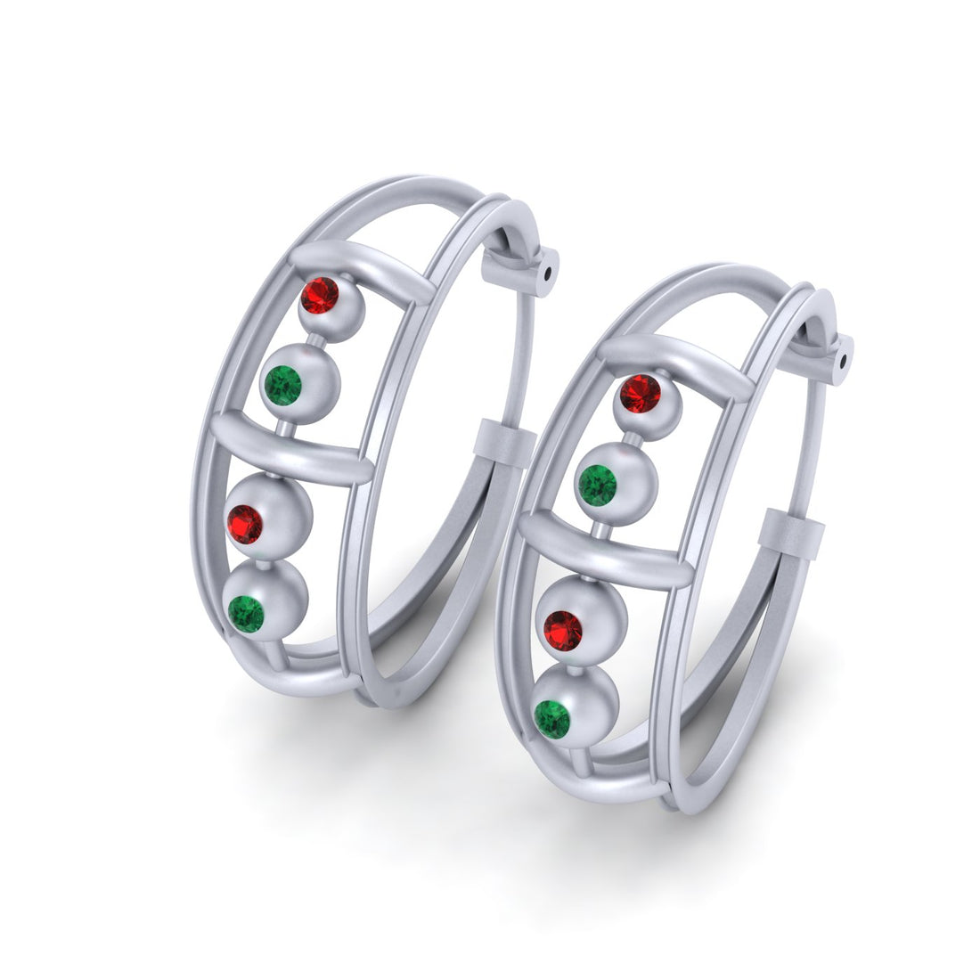 GREEN AND RED GEMSTONES HOOP EARRINGS