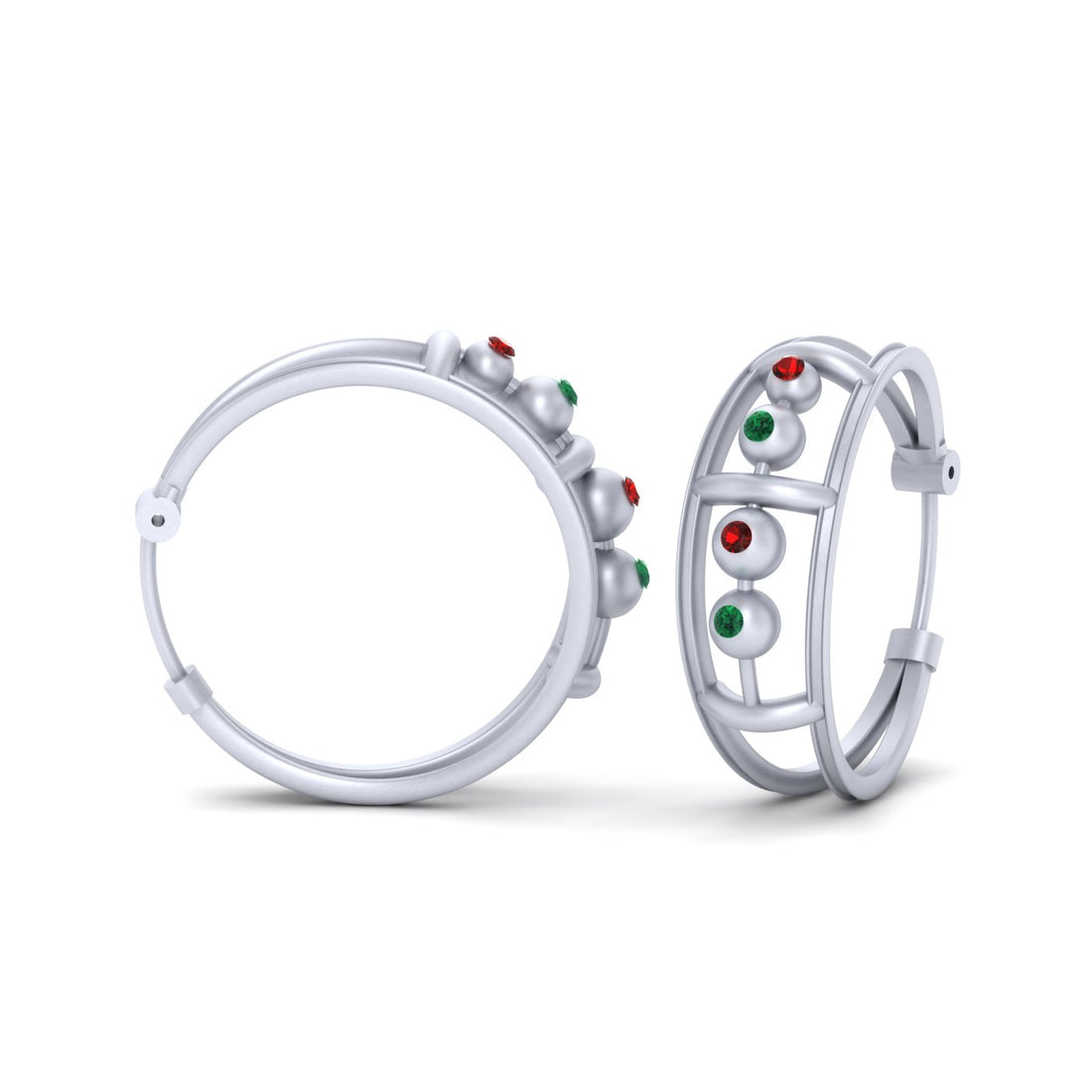 GREEN AND RED GEMSTONES HOOP EARRINGS