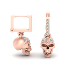 Diamond Skull Hoop Earrings Rose Gold Skull Earrings Halloween Jewelry