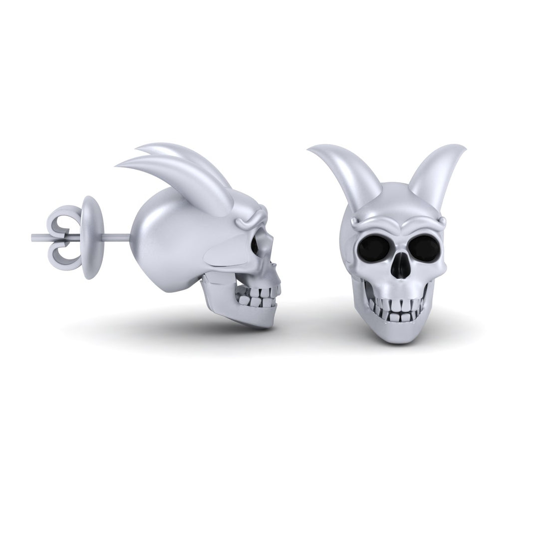 SKULL WITH HORN EARRINGS SILVER