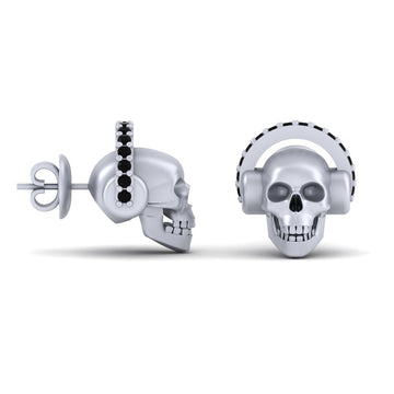 SILVER SKULL HEADPHONES EARRINGS
