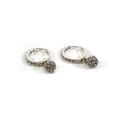 Hanging Ball Hoop Earrings 0.45CT White Diamond Hoop Earrings Silver