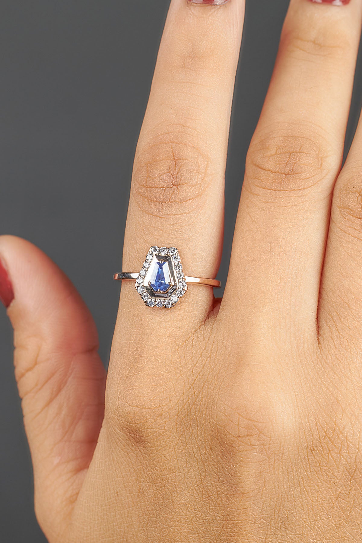 Coffin Shape Wedding Engagement Ring Blue Titanic Gemstone Coffin Rings Gothic Sterling Silver Rose White Gold