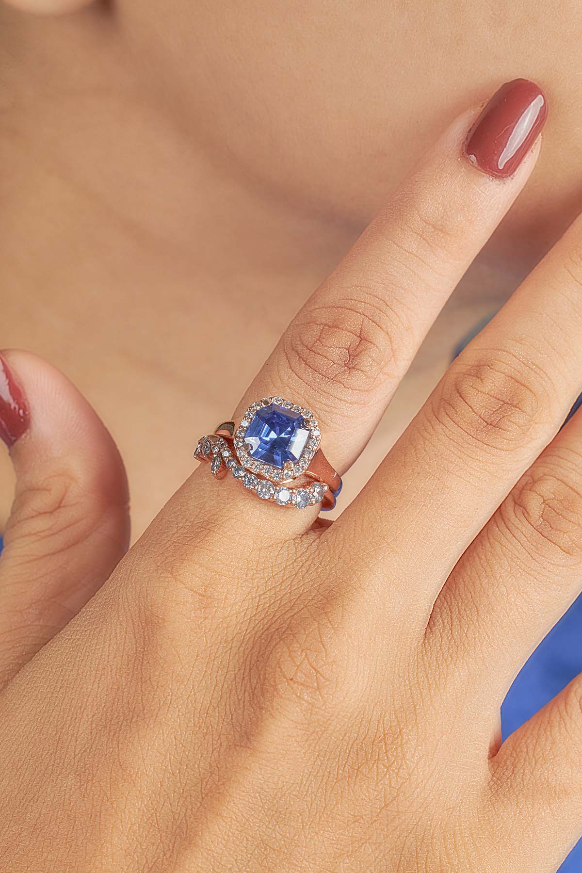 Statement Engagement Ring Set Blue Titanic Gemstone Halo