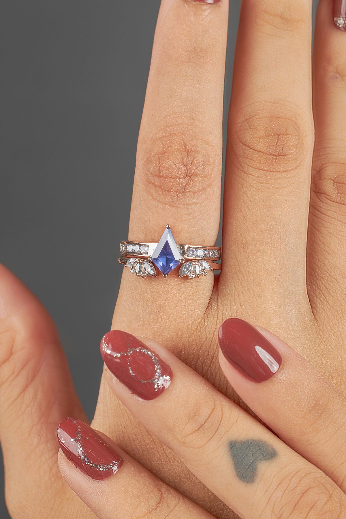 Blue Titanic Gemstone Kite Cut Ring Set Statement Bridal Rings