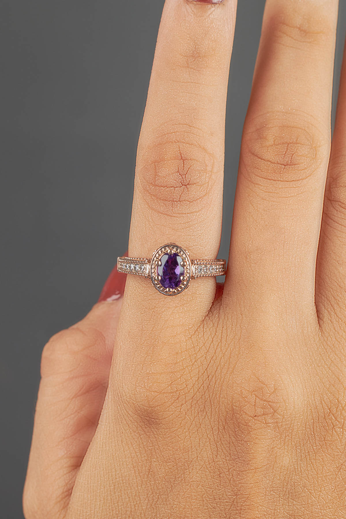 1920's Vintage Inspired Engagement Ring Set Oval Cut Amethyst
