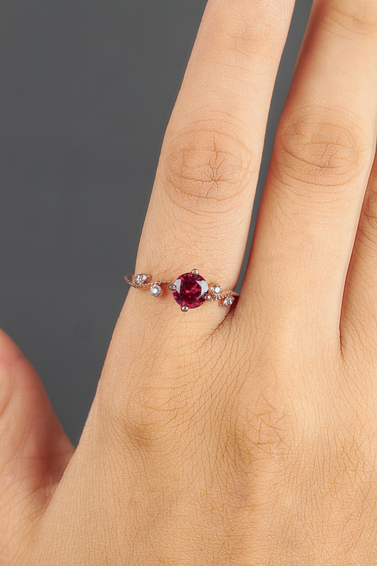 Natural Rhodolite Engagement Ring Set Art Deco Bridal Jewelry
