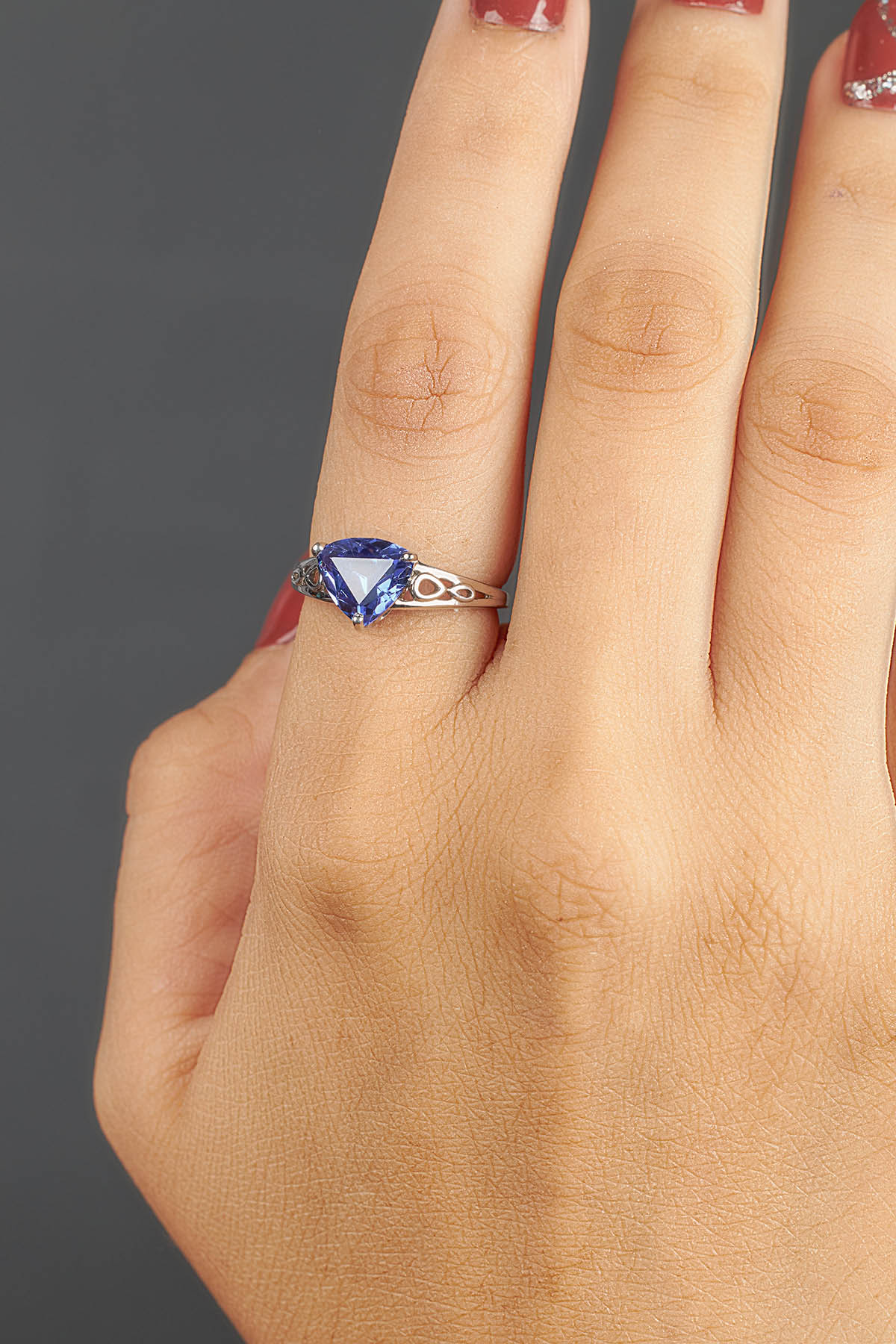 Trillion Cut Blue Titanic Gemstone Bridal Ring Set 14k White Gold