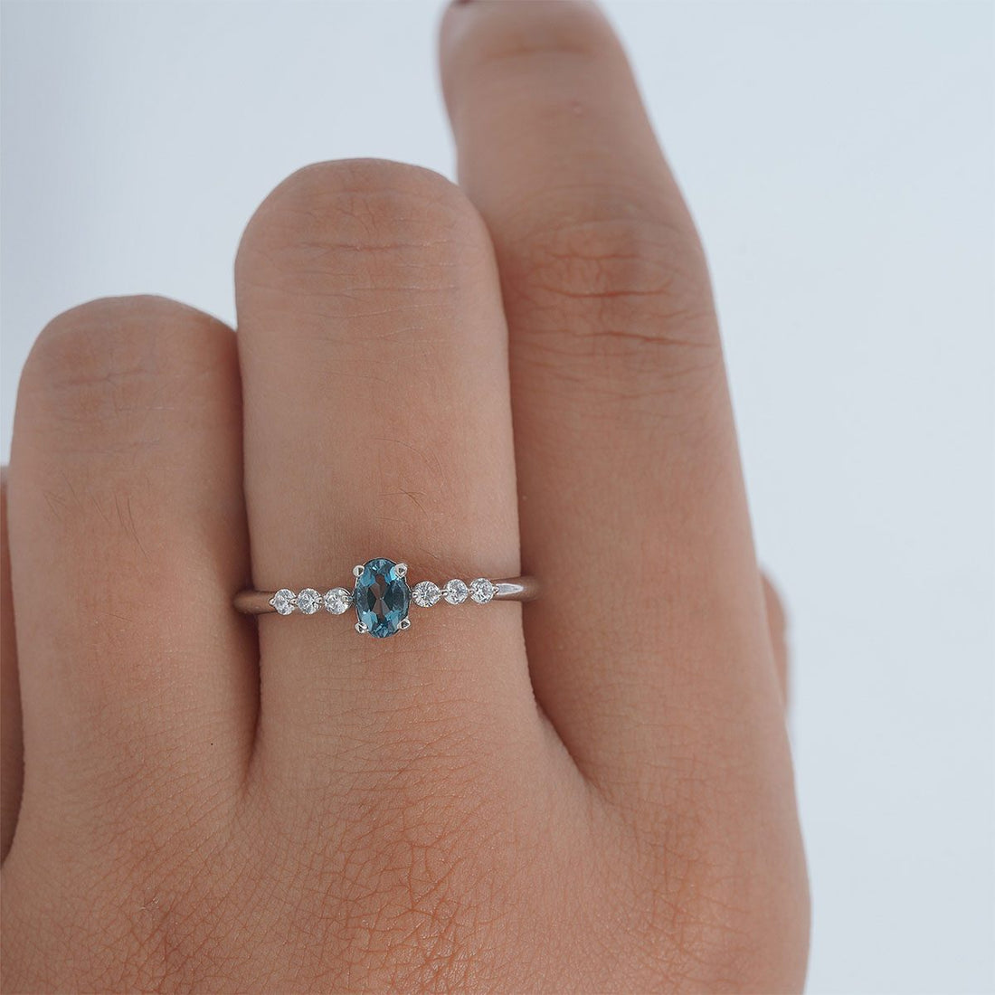 London Blue Topaz Ring Oval Cut Engagement Ring White Gold