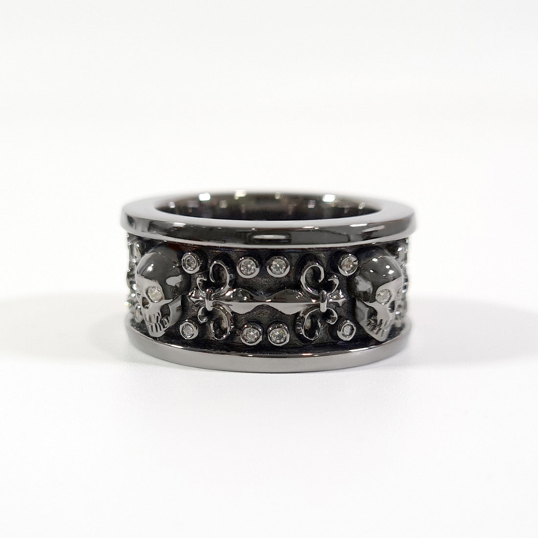 Flower Skull Wedding Band 0.50TCW Diamond Skull Band Bikers Jewelry