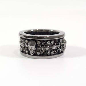 Flower Skull Wedding Band 0.50TCW Diamond Skull Band Bikers Jewelry
