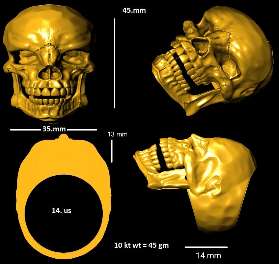 Bikers Skull Ring for Men 925 Sterling Silver Gun Metal Plated