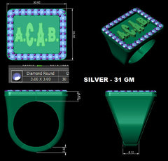 A.C.A.B Ring for Men White CZ 925 Sterling Silver Gun Metal Fn
