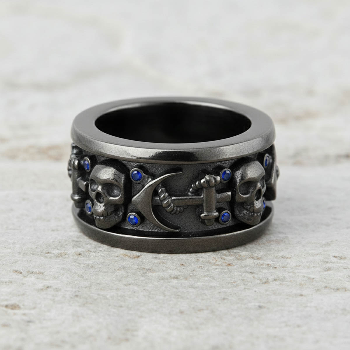 Sapphire Skull Promise Ring Set His and Her Couple Rings Silver