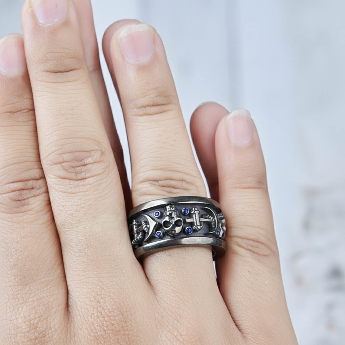 Sapphire Skull Promise Ring Set His and Her Couple Rings Silver