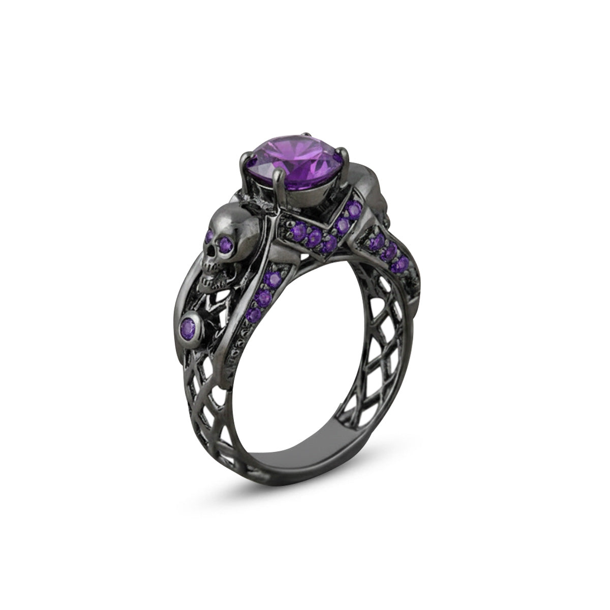 Amethyst Skull Promise Ring Mesh Gothic Skull Ring Gun Metal