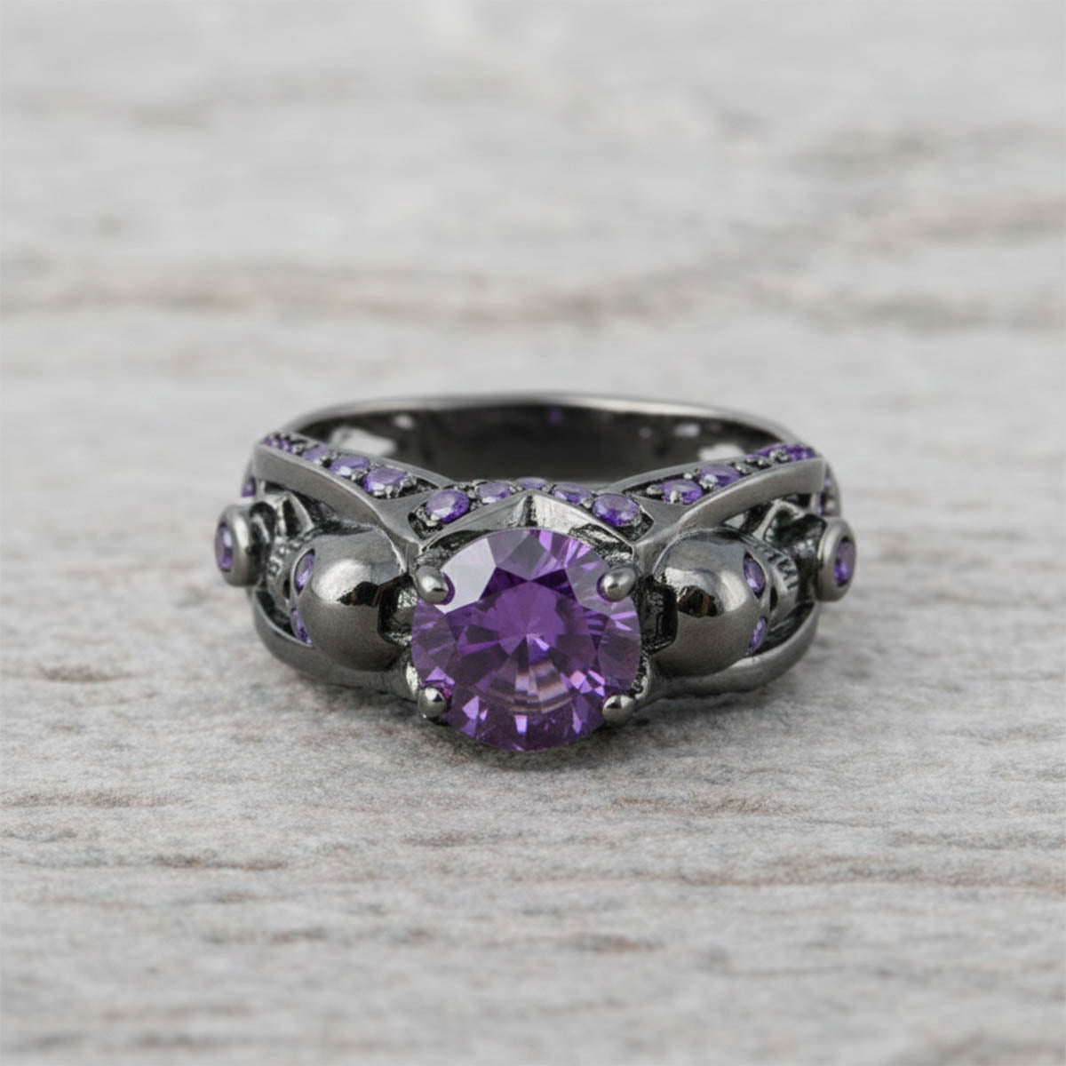 AMETHYST SKULL WEDDING RING