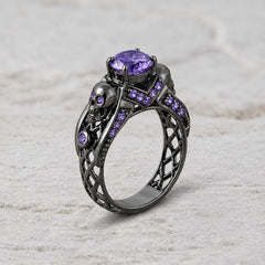 Dark Skull Engagement Ring for Women - 925 Silver Gun Metal Finish