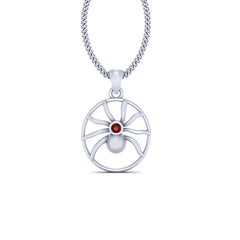 Spider Pendant Silver 0.06ct Red Garnet Spider Locket Gothic Jewelry