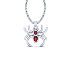White Gold Spider Pendant Red Garnet Spider Locket Gothic Jewelry