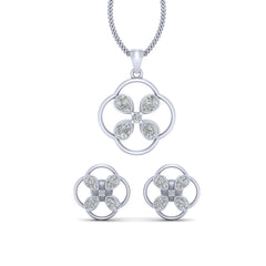 Diamond Pendant Earrings Set Sterling Silver Floral Pendant Set
