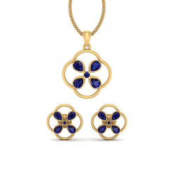 Gold Pendant Earrings Set Blue Sapphire Floral Locket Earrings Set