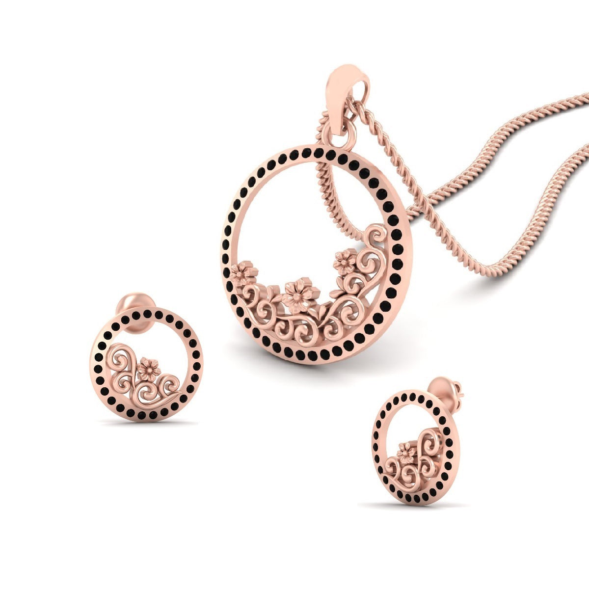 SILVER FLOWER PENDANT SET