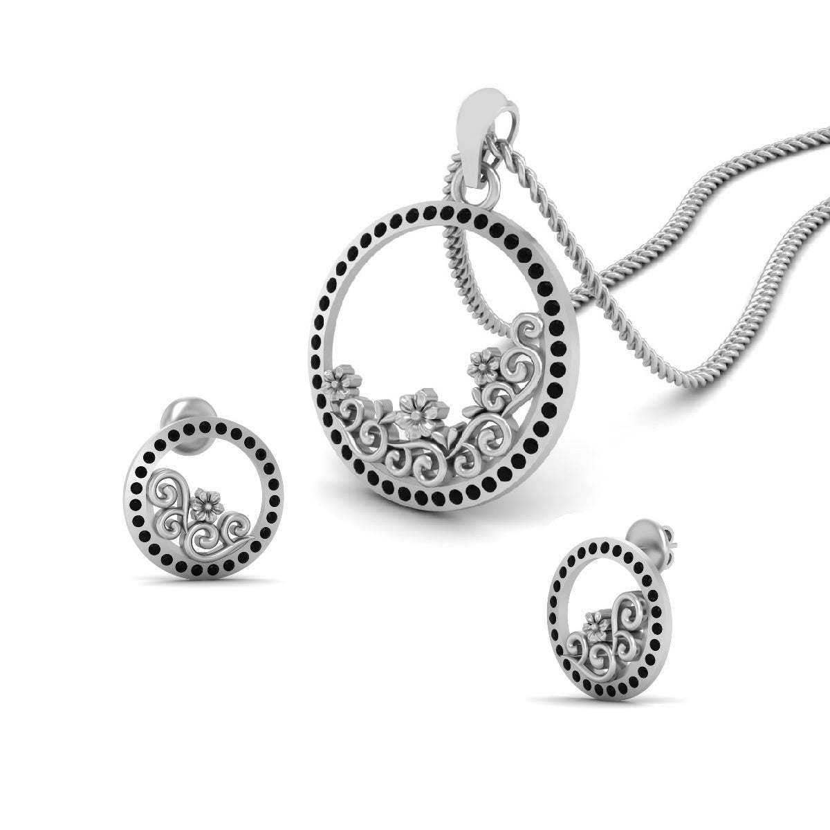 SILVER FLOWER PENDANT SET