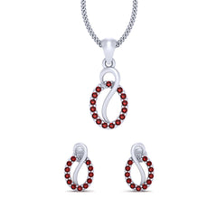 Red Diamond Pendant Set White Gold Oval Shape Locket Earrings Set