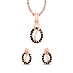 Rose Gold Pendant Set Black Diamond Wedding Pendant Earrings Set