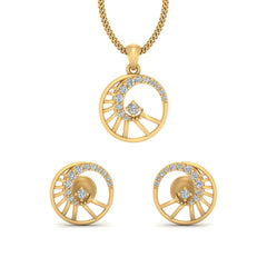 Diamond Wedding Pendant Set Yellow Gold Mesh Pendant Earrings Set