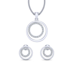 Sterling Silver Pendant Set Diamond Round Pendant Earrings Set