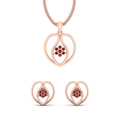 Delicate Wedding Pendant Set Red CZ Pendant Earrings Set Rose Gold