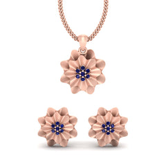 Wavy Locket Earrings Set Solid Rose Gold Wedding Pendant Set