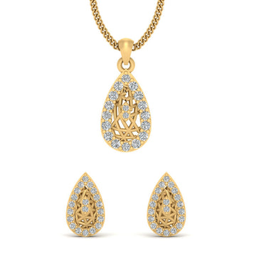 GOLD MESH DIAMOND PENDANT EARRINGS SET